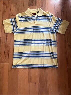 Austin Reed Yellow Polo with Blue Horizontal Stripes